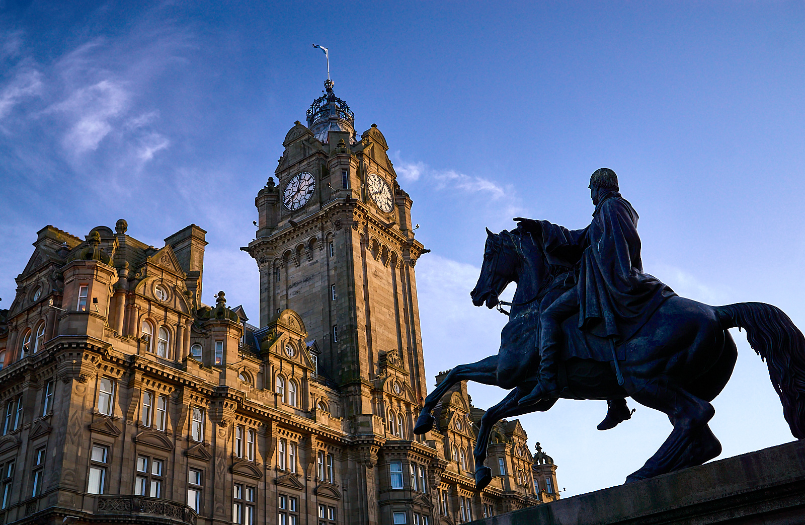  The Balmoral Hotel, Princes Street, with The Iron Duke statue 